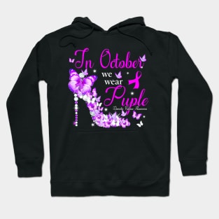 Womens In October We Wear Purple  Domestic Violence Hoodie